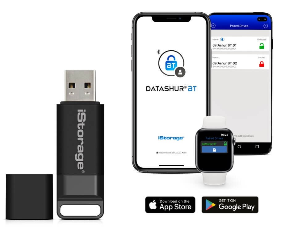 Защищенная флешка iStorage DatAshur BT 32GB защищенный флеш-накопитель с аппаратным шифрованием данных, пин-кодом