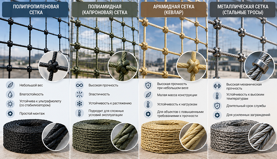 Материалы изготовления антидроновых сеток