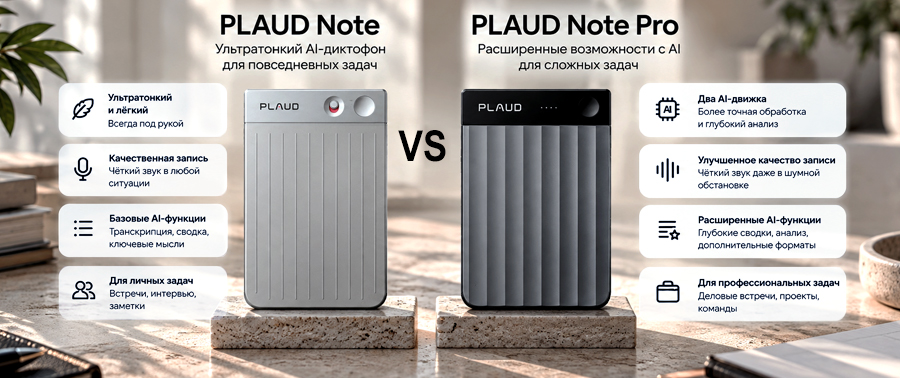 Сравнение AI-диктофонов Plaud Note и Note Pro