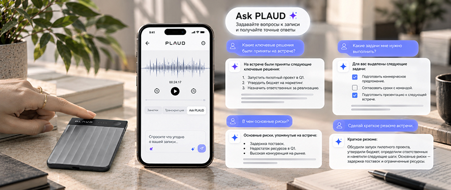 AI-диктофоны Plaud на рабочем столе