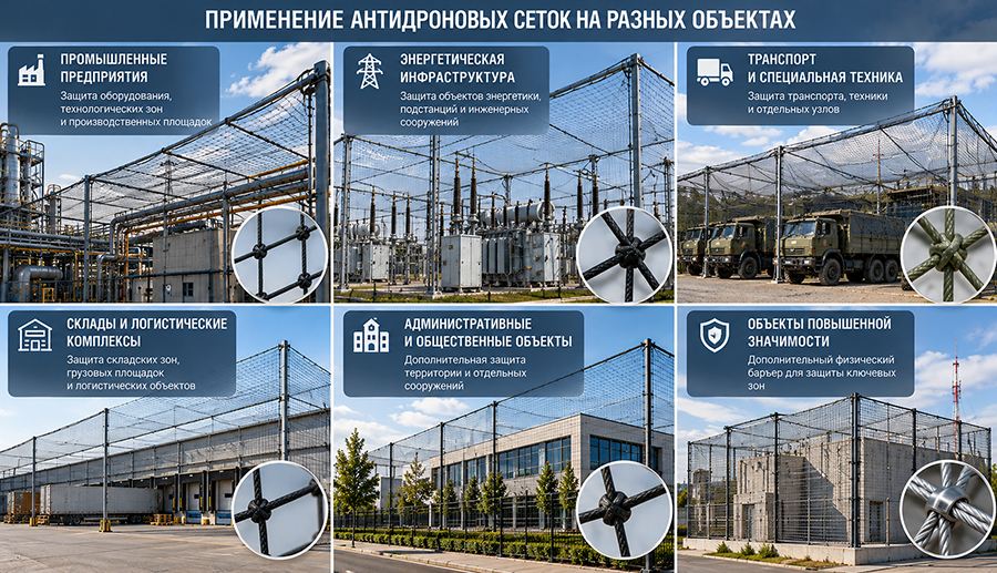 Применение антидроновых сеток на разных объектах