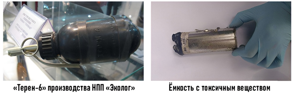 Химические боеприпасы для БПЛА - граната Терен-6 и емкость с токсичным веществом