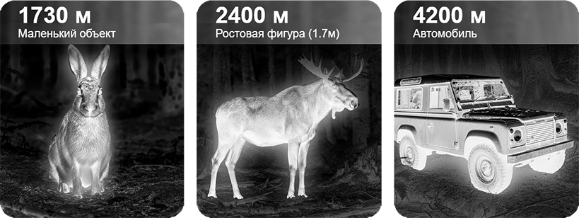 Дистанции обнаружения тепловизионного прицела SFH Varg 50RL PRO