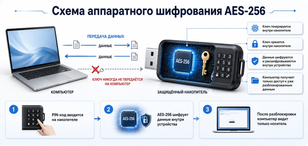 Схема аппаратного шифрования AES-256