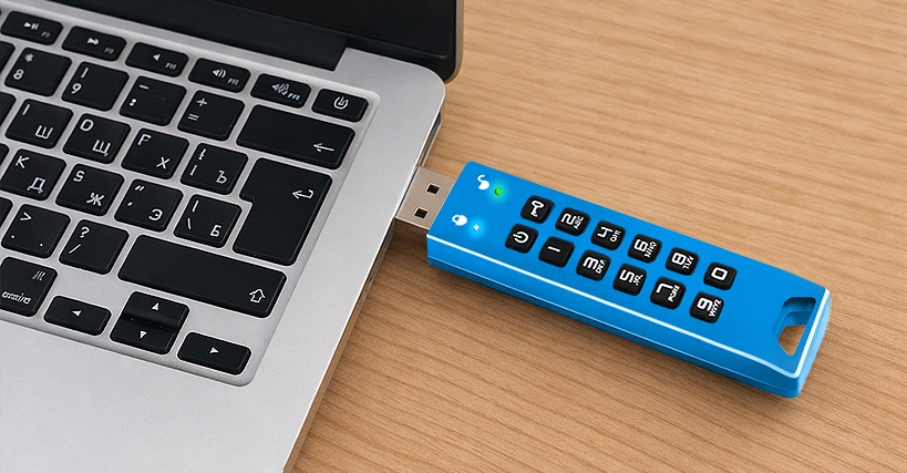 Защищенный USB-накопитель DataLock PRO3 Blue 128 ГБ в голубом цвете