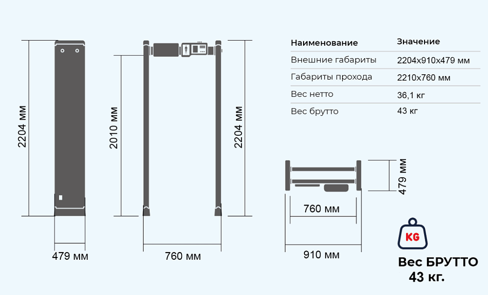 Арочный металлодетектор БЛОКПОСТ МАТРЁШКА PC Vx 1800 18/12/6 с видеонаблюдением