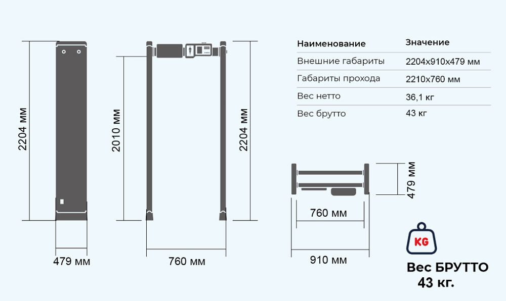 Арочный металлодетектор БЛОКПОСТ МАТРЁШКА PC Vx 1800 18/12/6