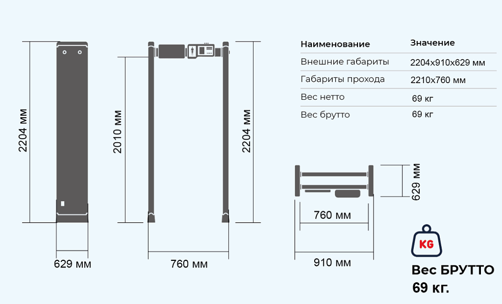 Арочный металлодетектор БЛОКПОСТ МАТРЁШКА PC V 9300 93/62/31